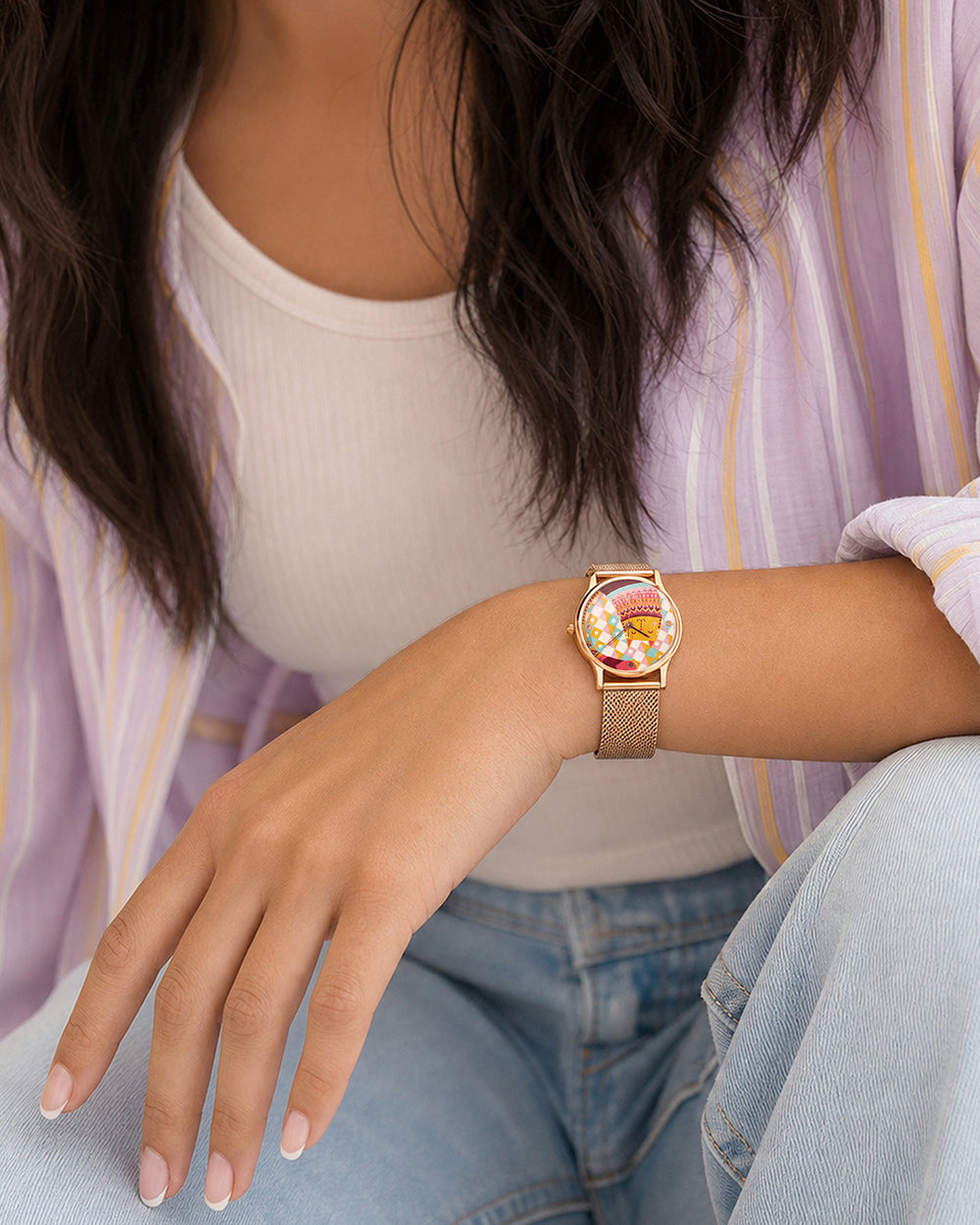 Teal by Chumbak Carnival Cat Watch,Stainless Steel Mesh Strap