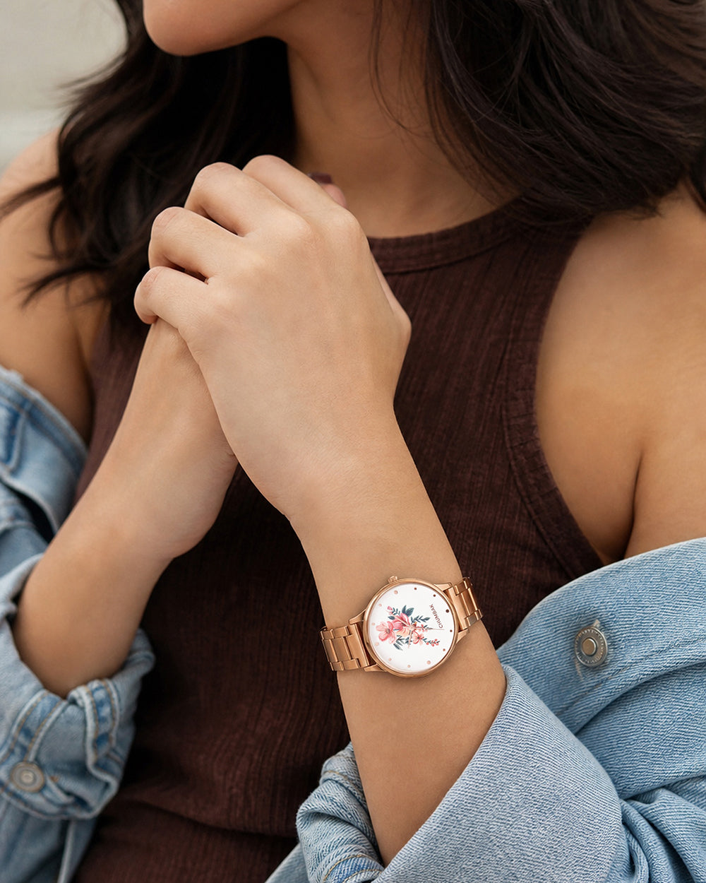 TEAL by Chumbak Jungle Flowers Watch, Metal link Strap