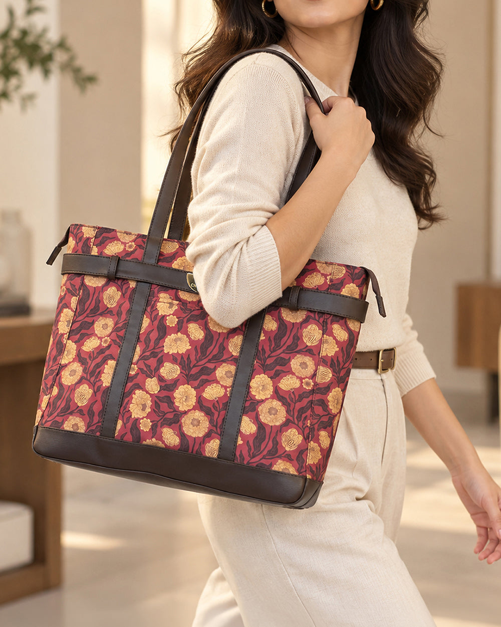 Teal by Chumbak Crimson Marigold Muse Laptop Tote