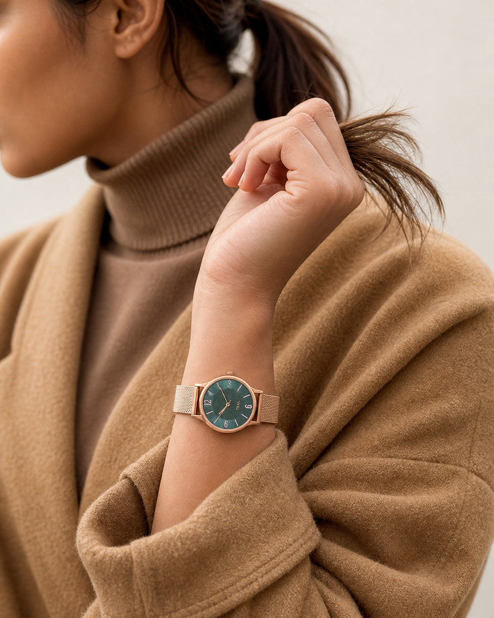 TEAL by Chumbak Forest Jade Watch, Metal Mesh Strap