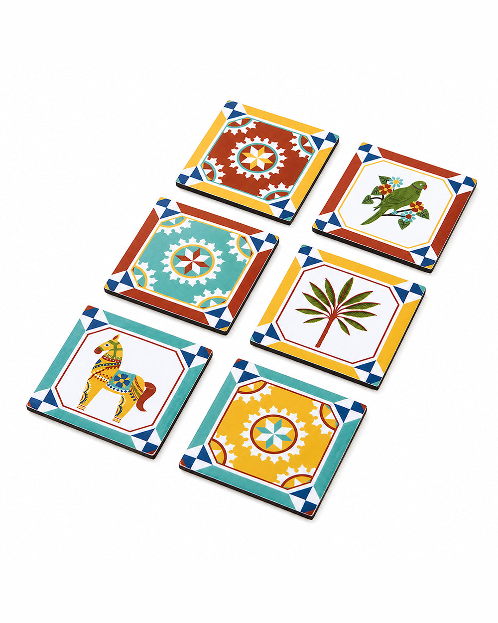 Karaikudi Tiles Coasters, Set of 6