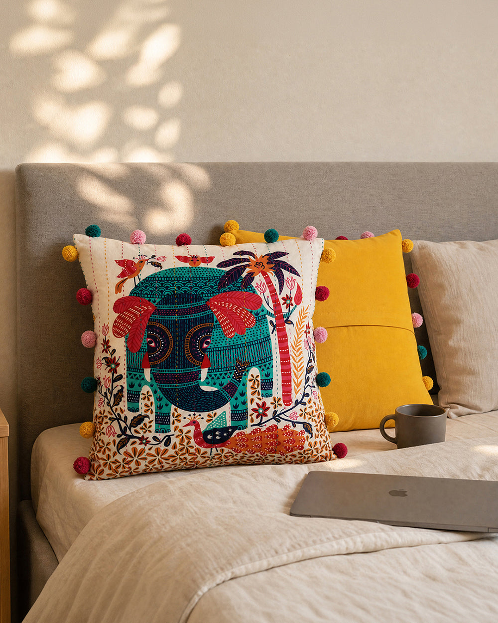 Galle Elephant 16" Gondh Cushion Cover