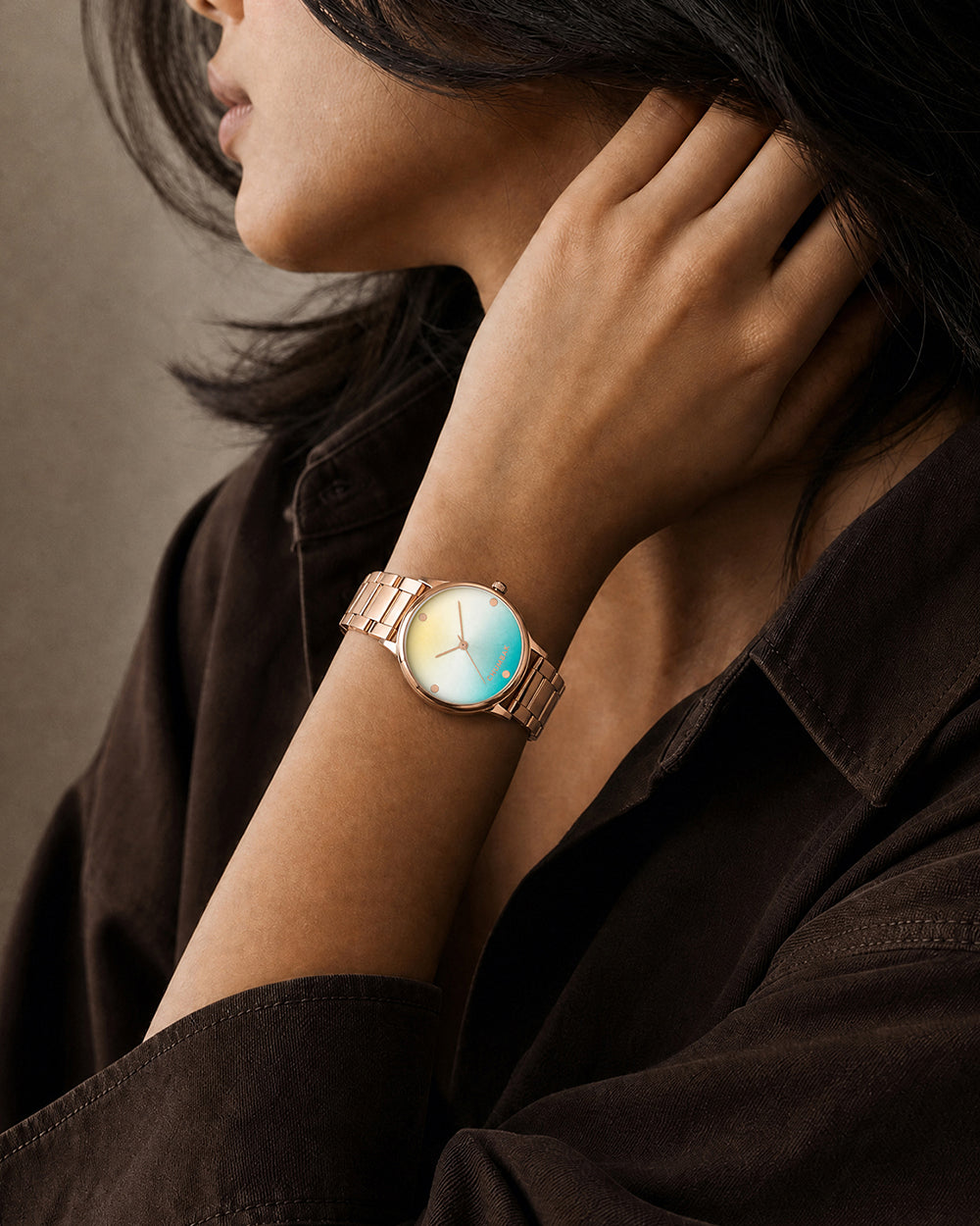 Teal By Chumbak | Ombre Green Watch - Metal Link Strap
