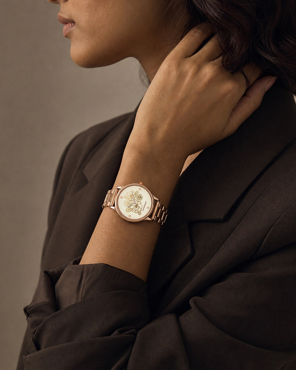 TEAL by Chumbak abstract Peacock Watch, Metal link Strap