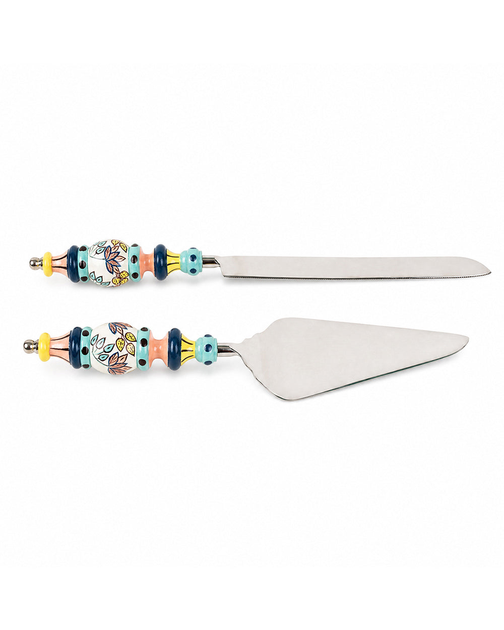 Folk Floral Cake Server Set- Blue
