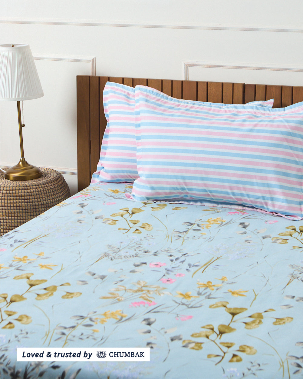 Tiny Bloom, Sky Blue - Queen Size Bedsheet Polycotton