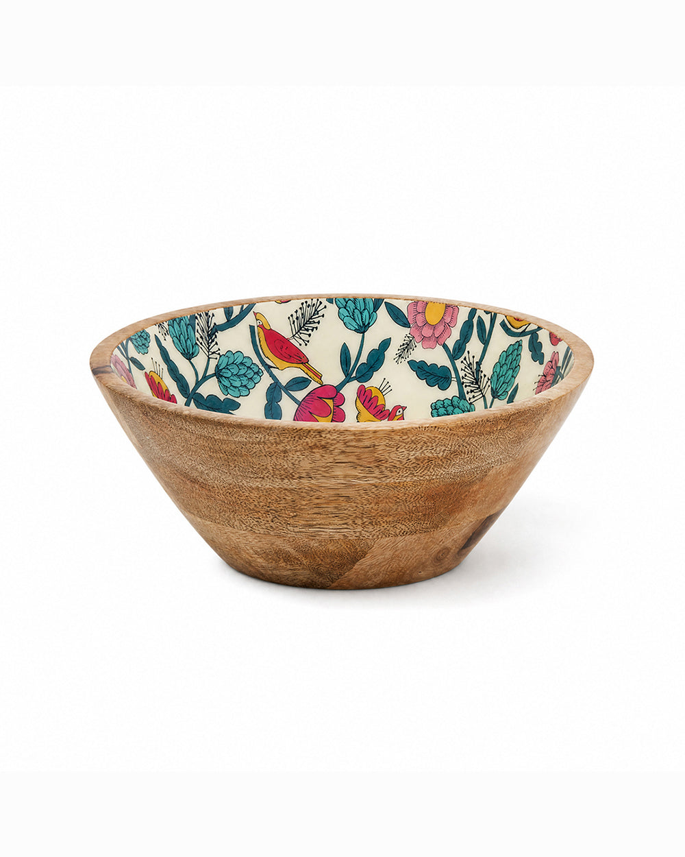 Country Wooden Large Bowl -  Floral, 8”x 8” x 3.5”