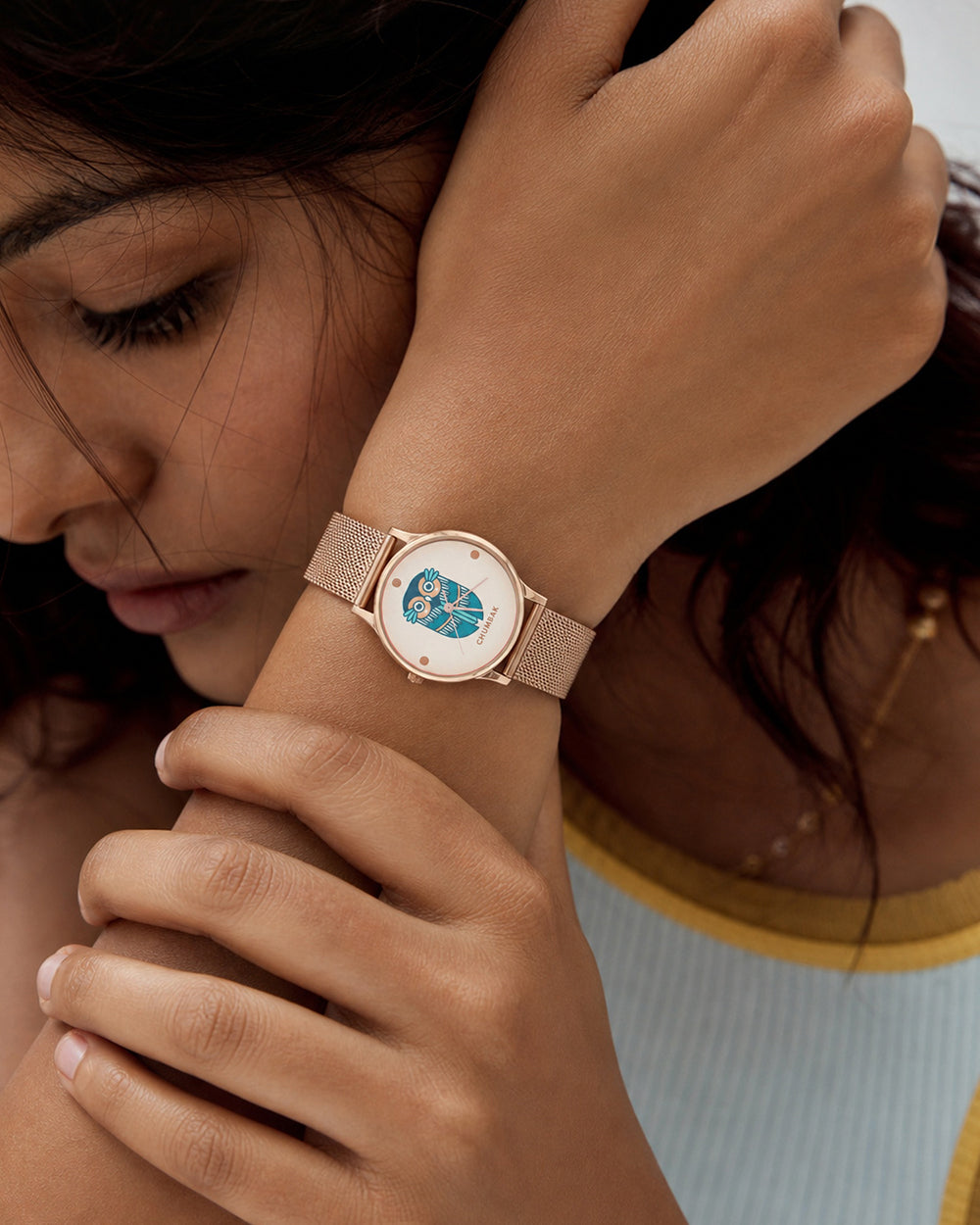 TEAL by Chumbak Vintage Owl Watch, Metal Mesh Strap