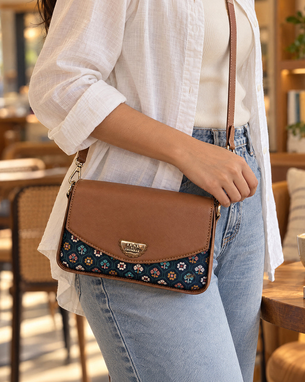 Teal by Chumbak Pixel Flower Shoulder Bag
