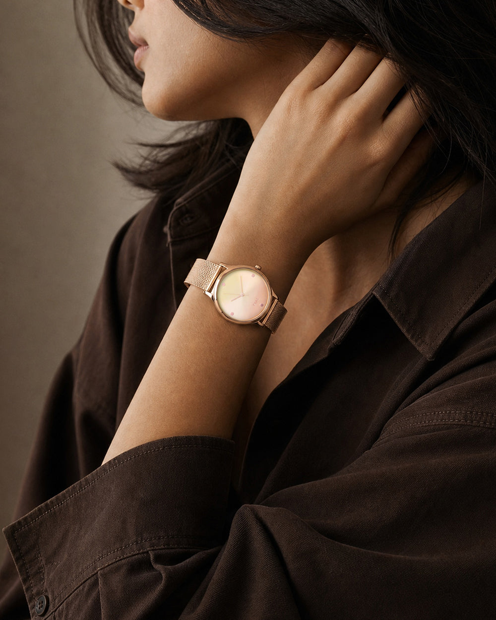 TEAL by Chumbak Sunset Ombre Watch, Metal Mesh Strap