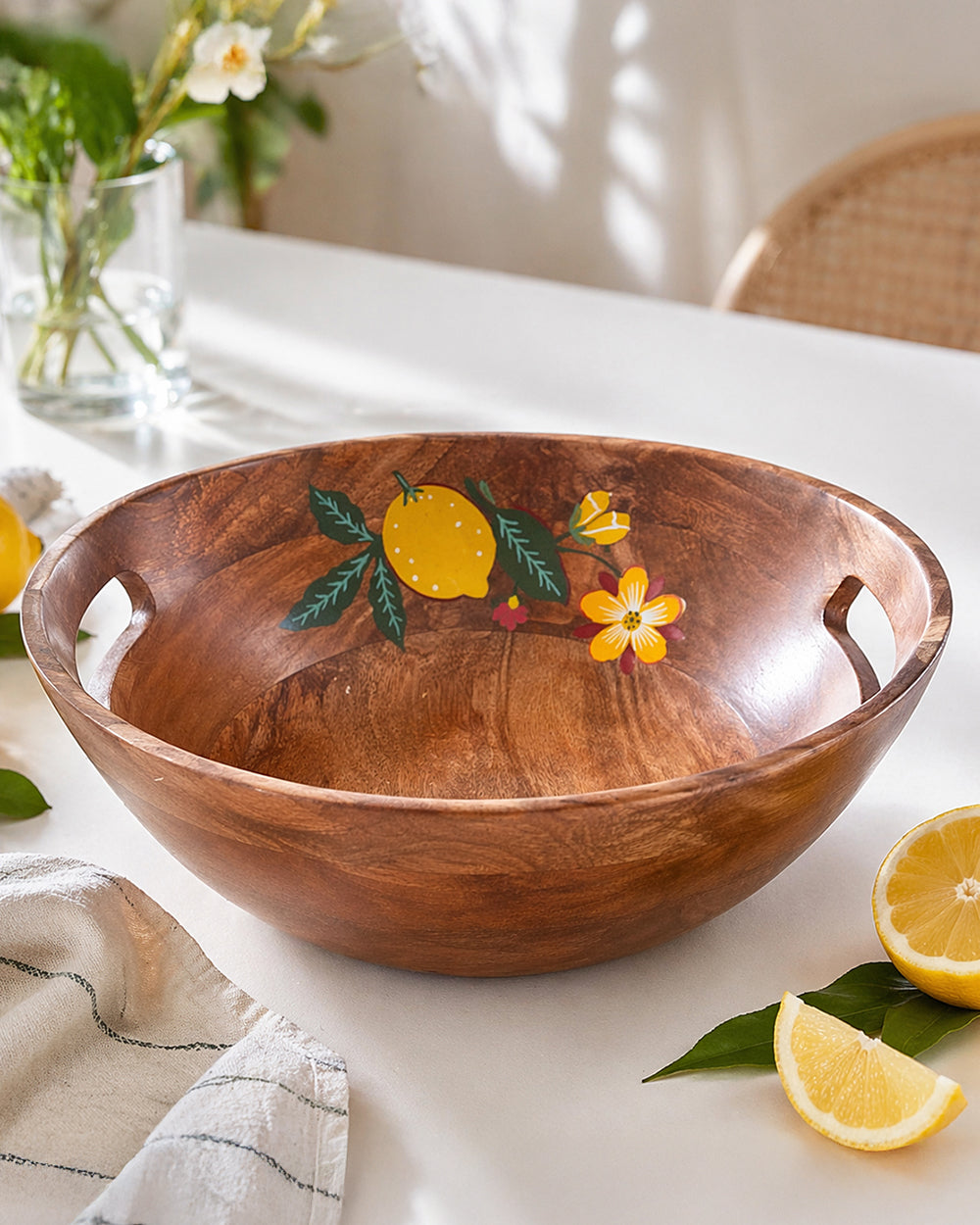 Florentine Wooden  Serving Bowl, 9"| Citrus Zest