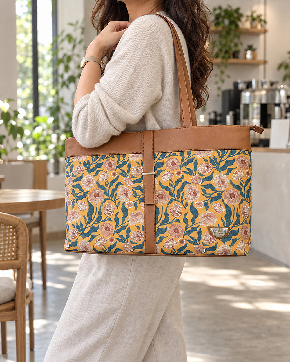 Teal by Chumbak Ivory Genda Garden Work Tote