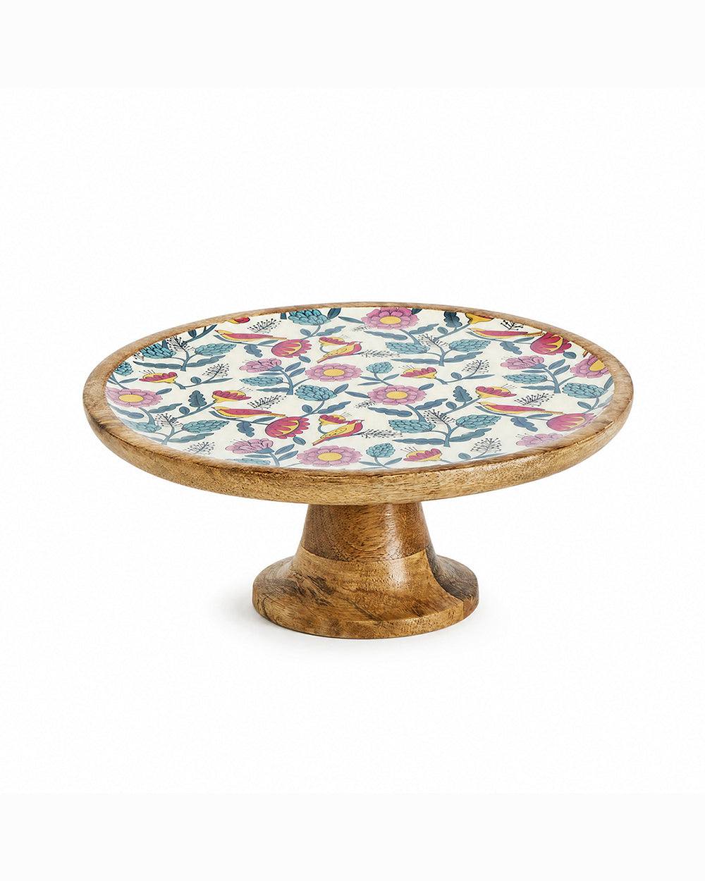 Country Wooden Cake stand -  Floral,  9.74” x 9.74” x 5”