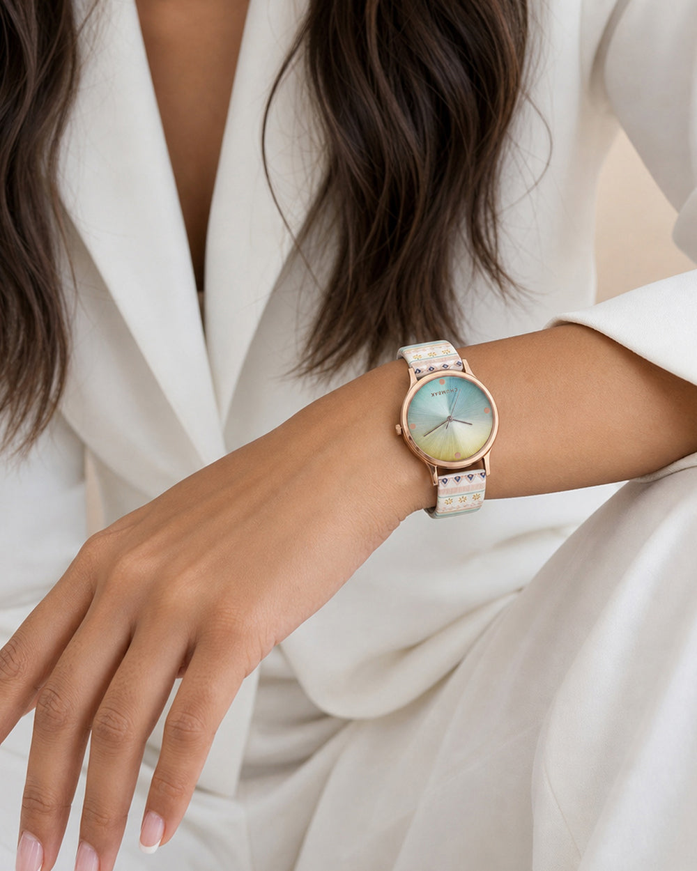 TEAL by Chumbak Ombre Aztec Watch-White