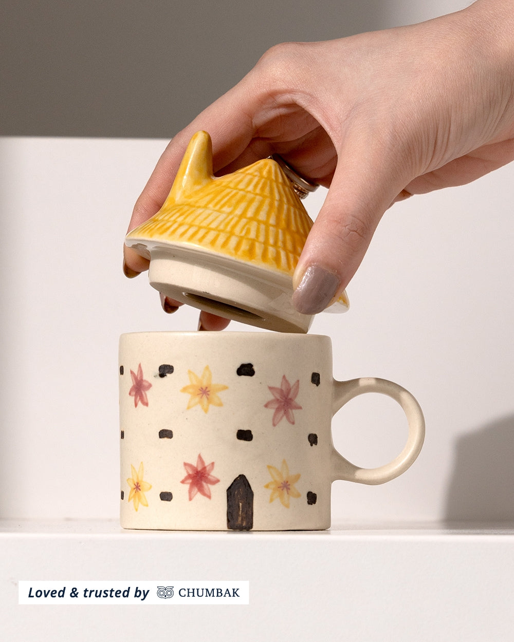 Amaltas- house shaped mug with lid
