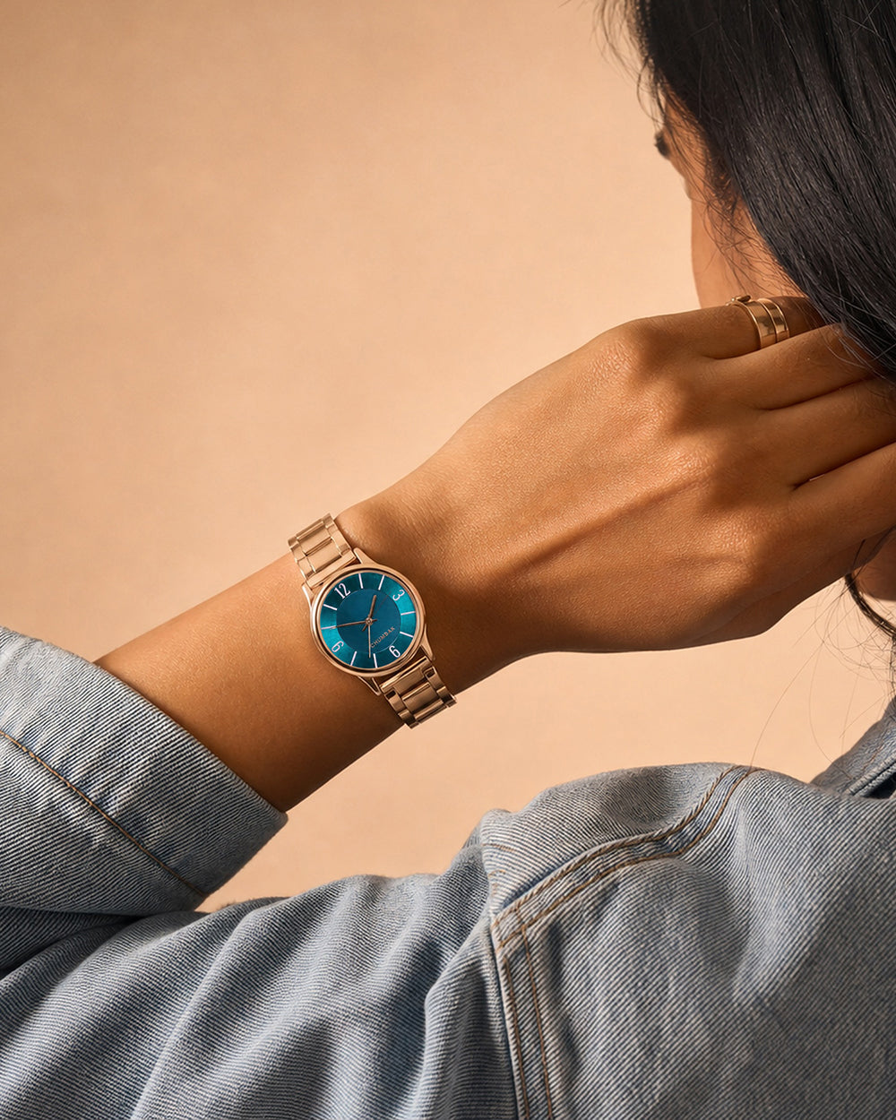 TEAL by Chumbak Forest Jade Watch, Metal link Strap
