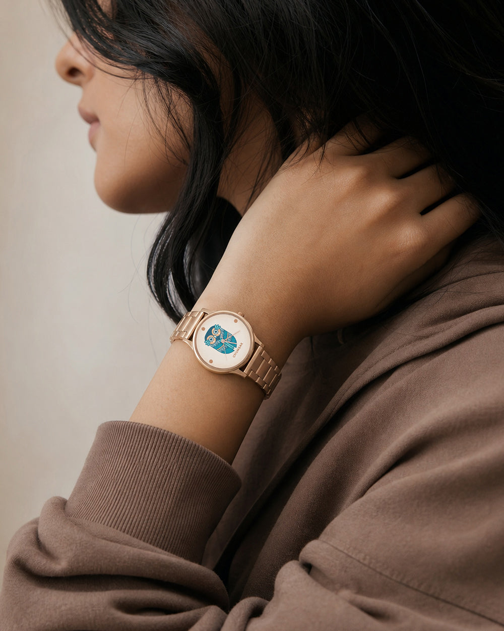 TEAL by Chumbak Vintage Owl Watch, Metal link Strap