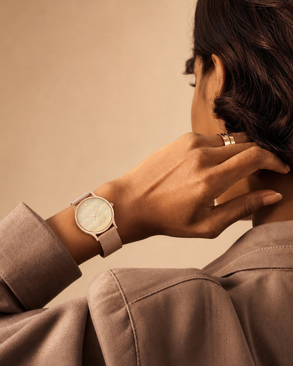 Teal by Chumbak Chevron Watch,Stainless Steel Mesh Strap