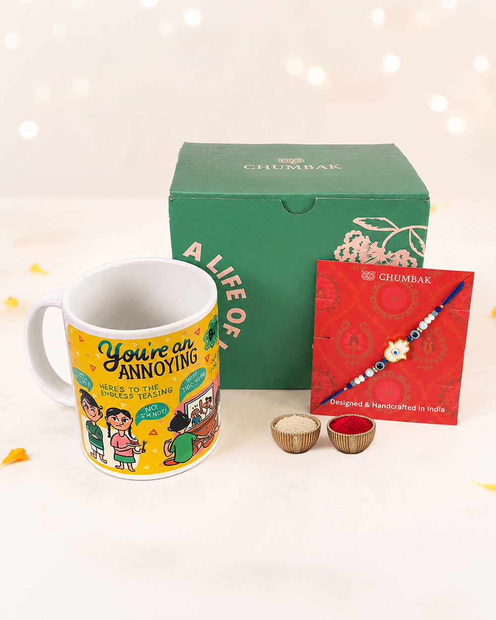 Hamsa Rakhi & Brew mug set of 2 - Threads of Joy
