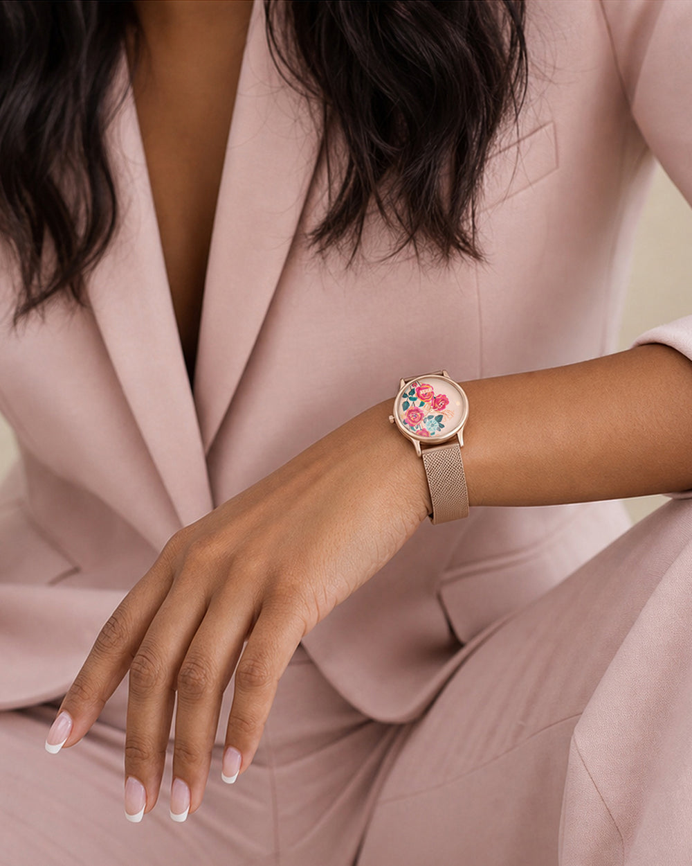 TEAL by Chumbak Rose Garden Watch, Metal Mesh Strap