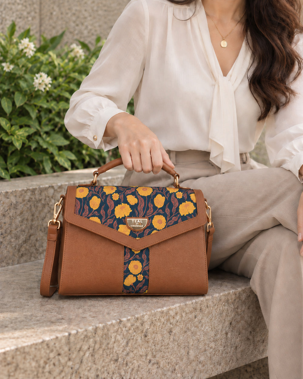 Teal by Chumbak Golden Marigold Muse Flap Handbag