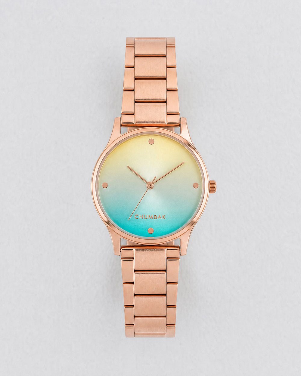Teal By Chumbak | Ombre Green Watch - Metal Link Strap