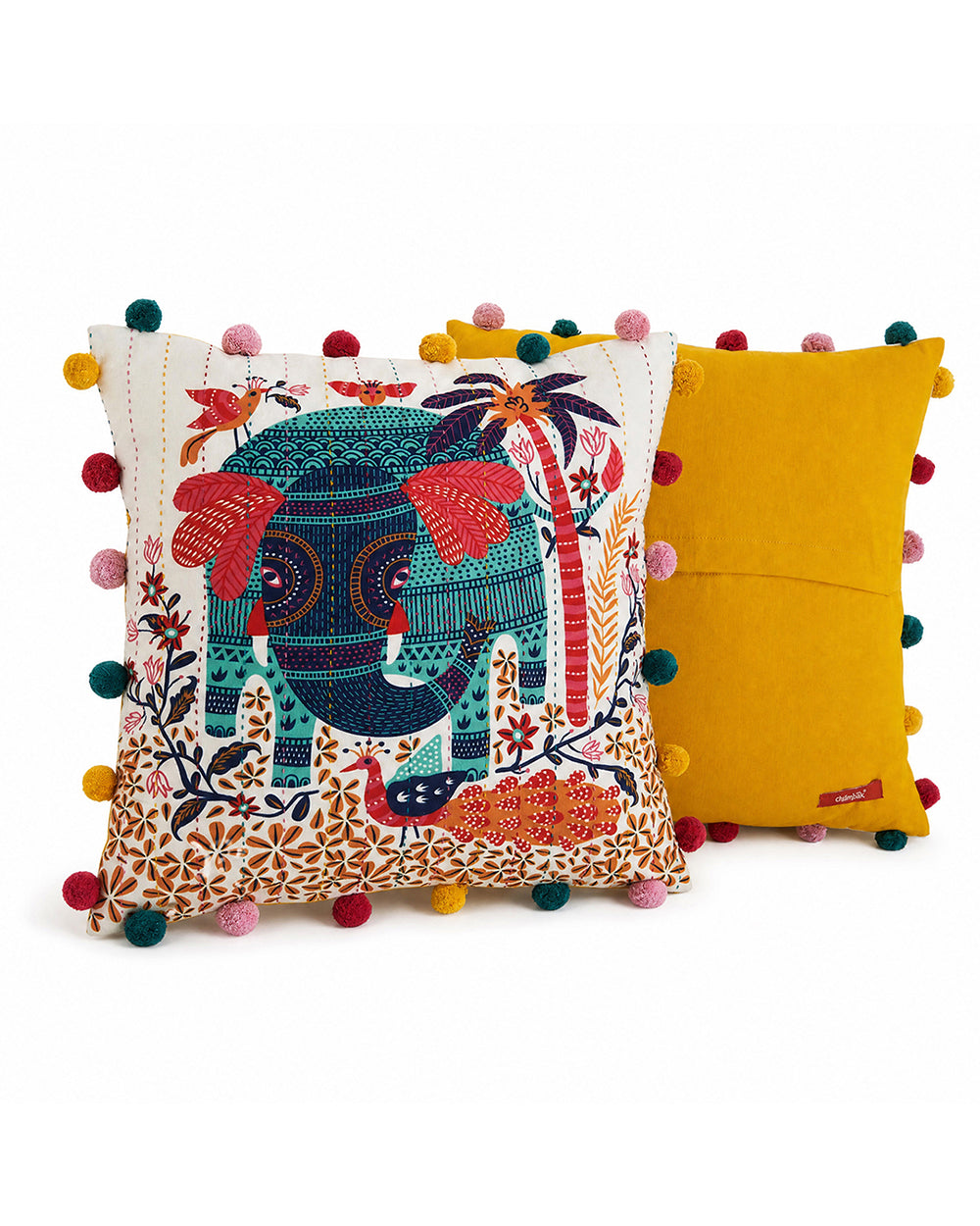 Galle Elephant 16" Gondh Cushion Cover