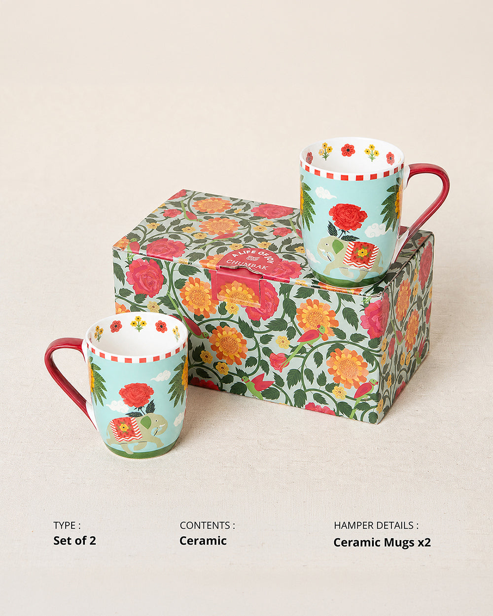 Royal Tusker Mugs Gift Set -Set of 2, 330 ml | Palace Memoirs
