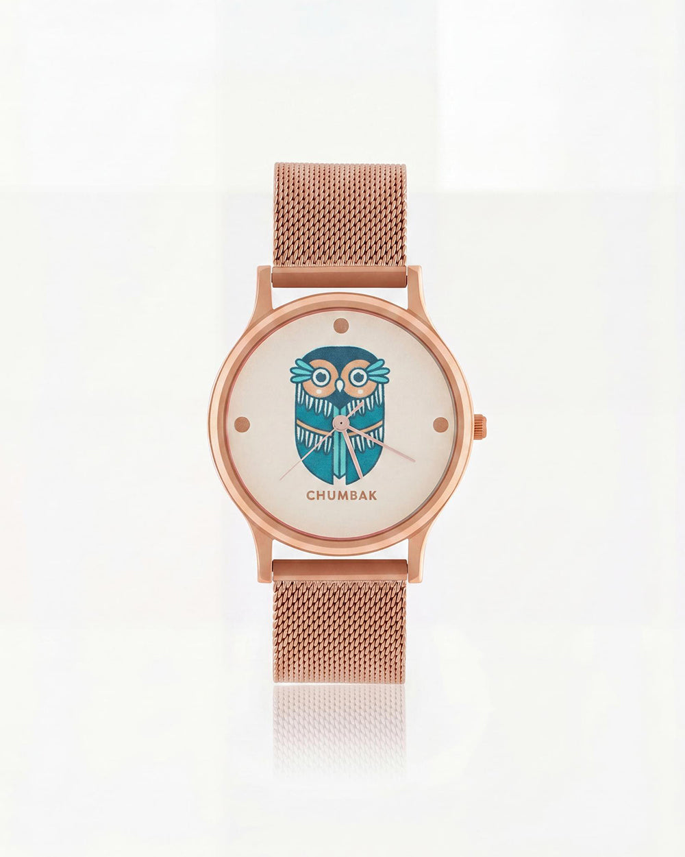 TEAL by Chumbak Vintage Owl Watch, Metal Mesh Strap
