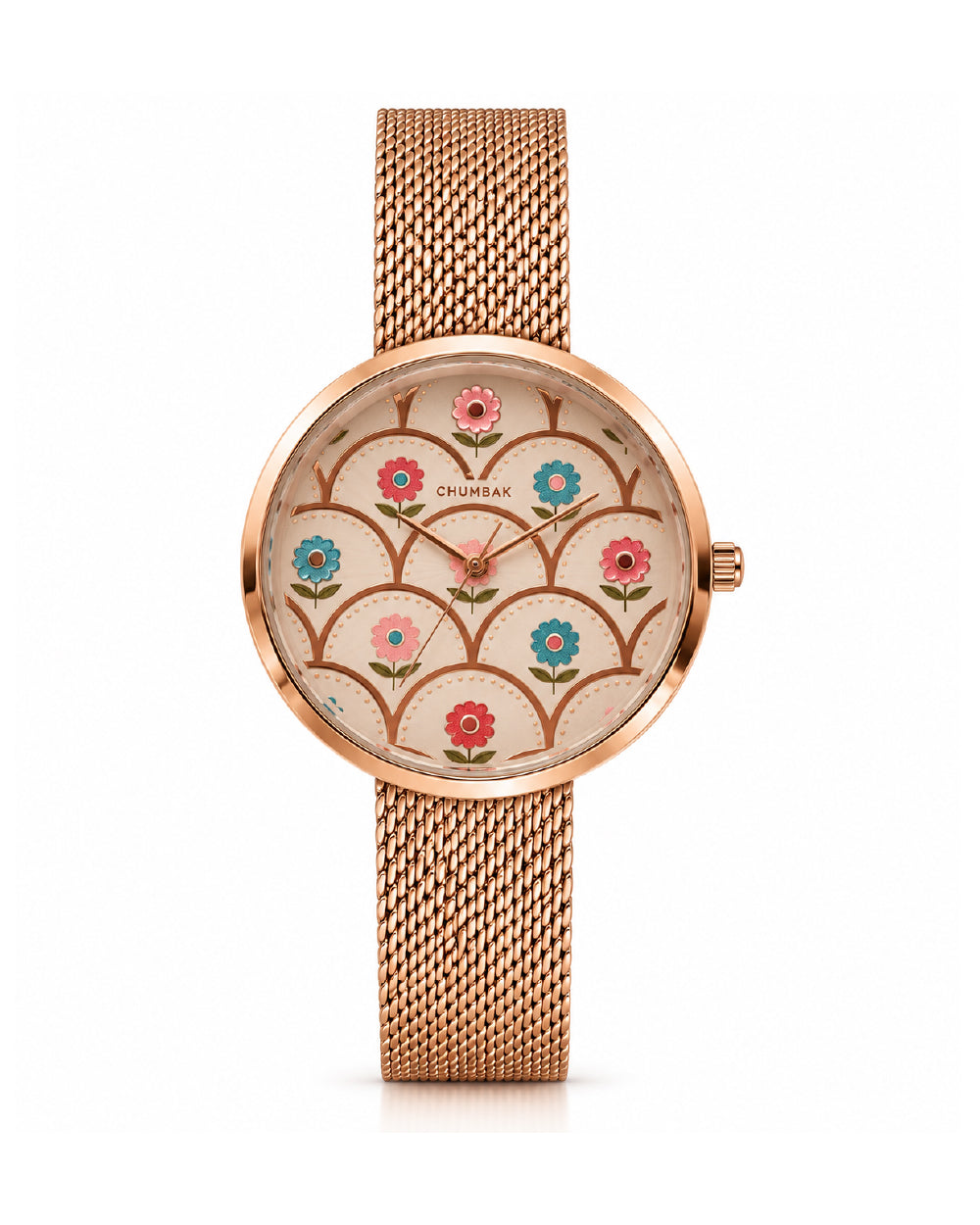 Teal by Chumbak Phool-ish Watch | Rose Gold Dial, Mesh Strap