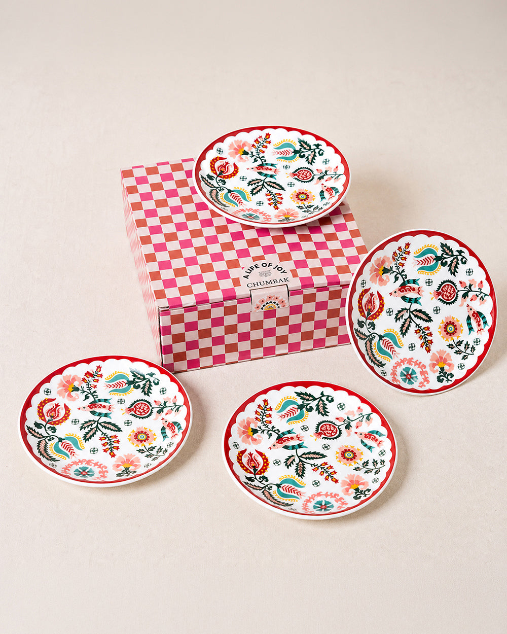 Suzani Blossom Snack Plates Gift Set of 4