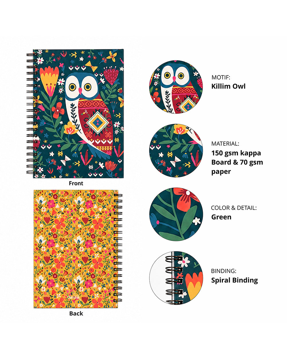 Killim Owl Spiral Notebook