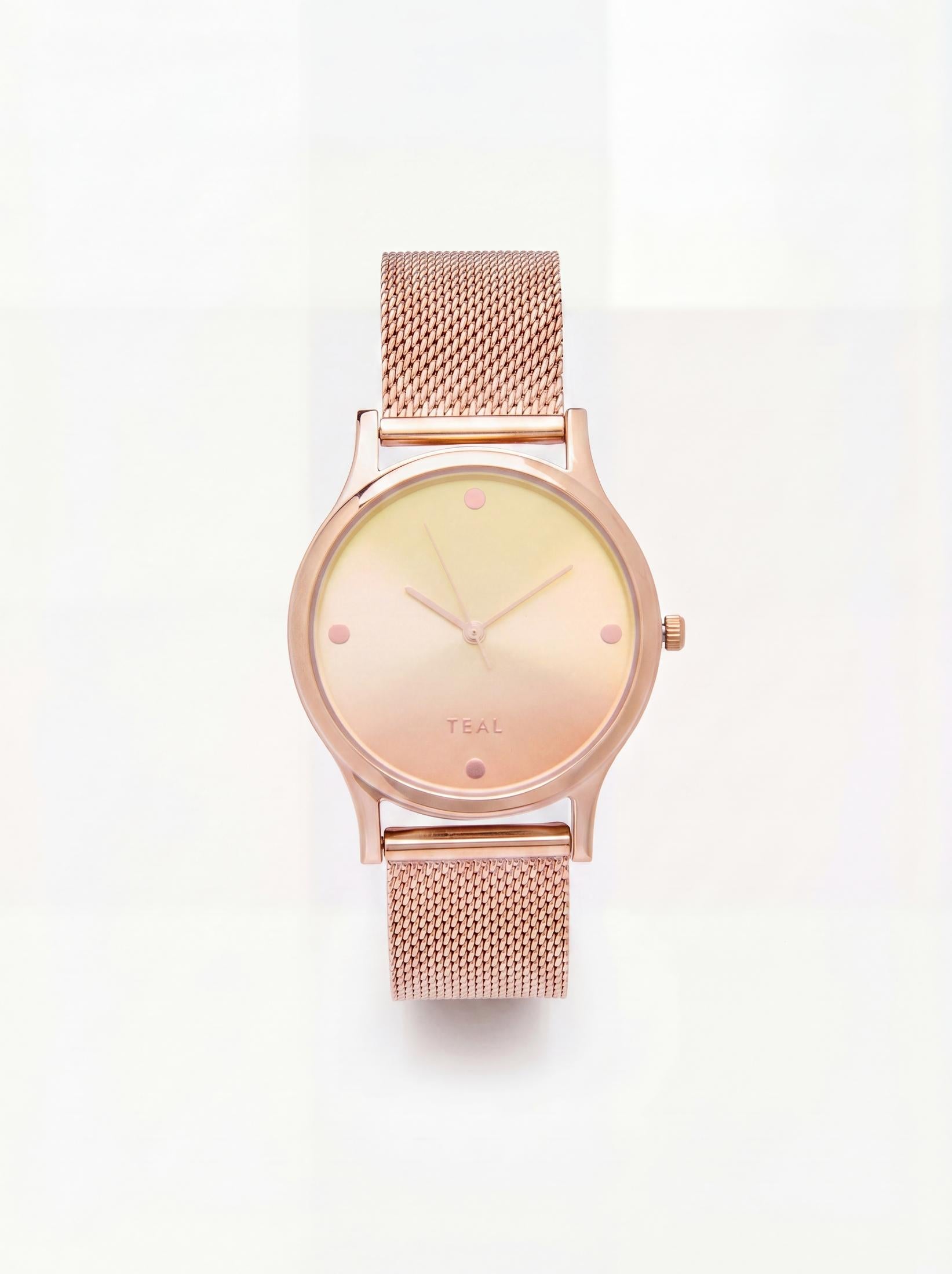 TEAL by Chumbak Sunset Ombre Watch, Metal Mesh Strap