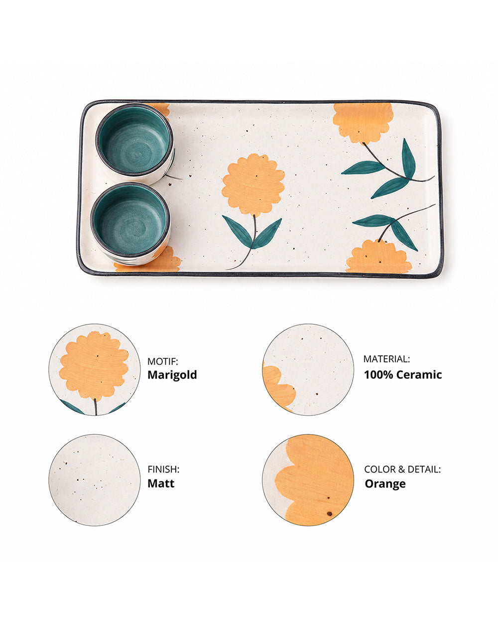 Marigold Chip & Dip Platter | Handpainted Stoneware