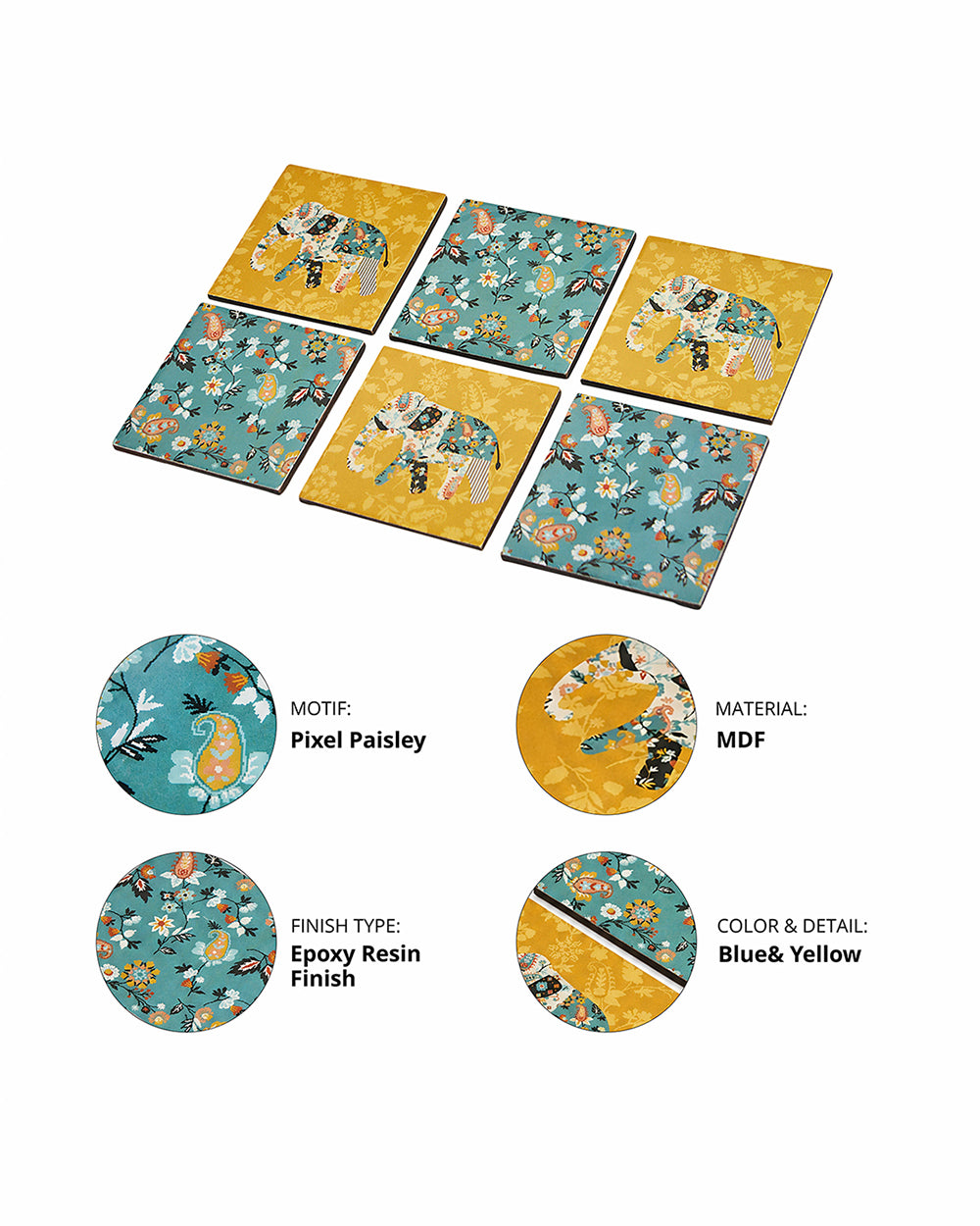 Pixel Paisley Coasters (Set of 6)