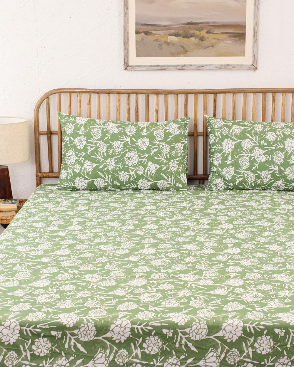 Genda Phool, Green - Queen Size Bedsheet Set 144TC