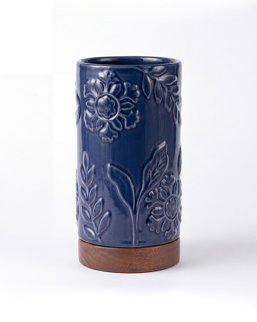 Midnight  Bloom Vase with Wooden Base | Forest Folklore