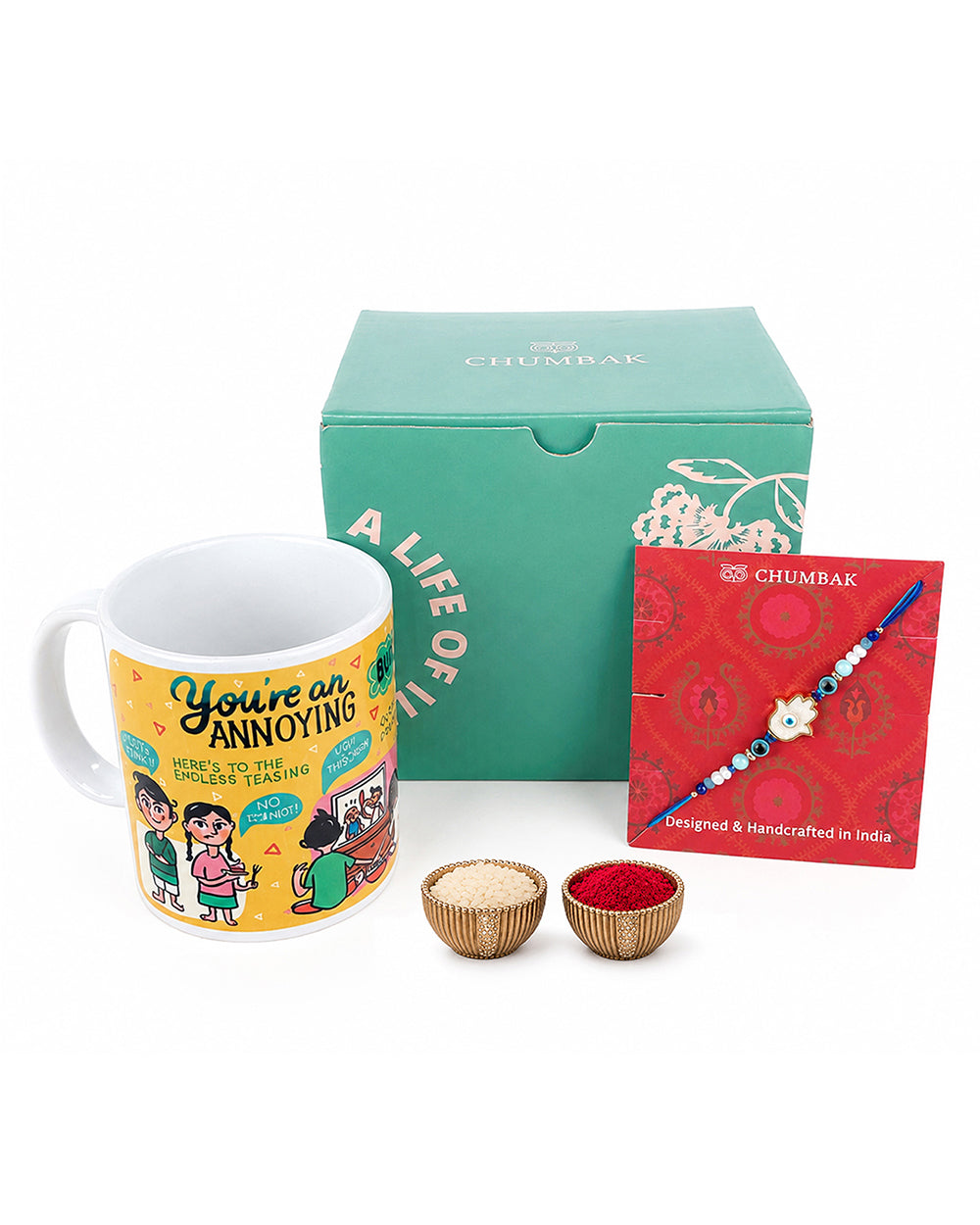 Hamsa Rakhi & Brew mug set of 2 - Threads of Joy