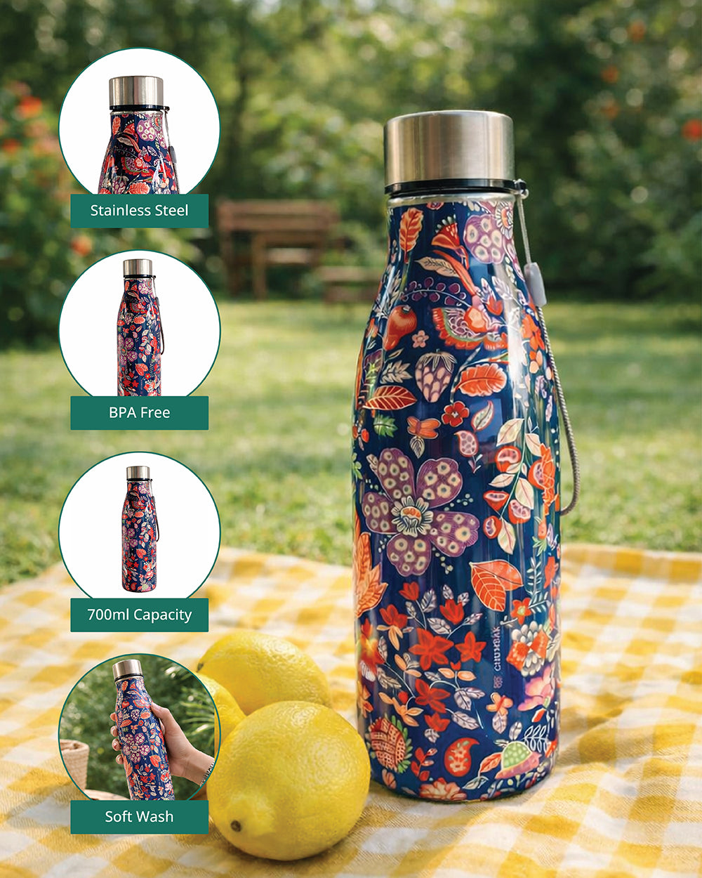Batik Bloom Steel Bottle, 700ml