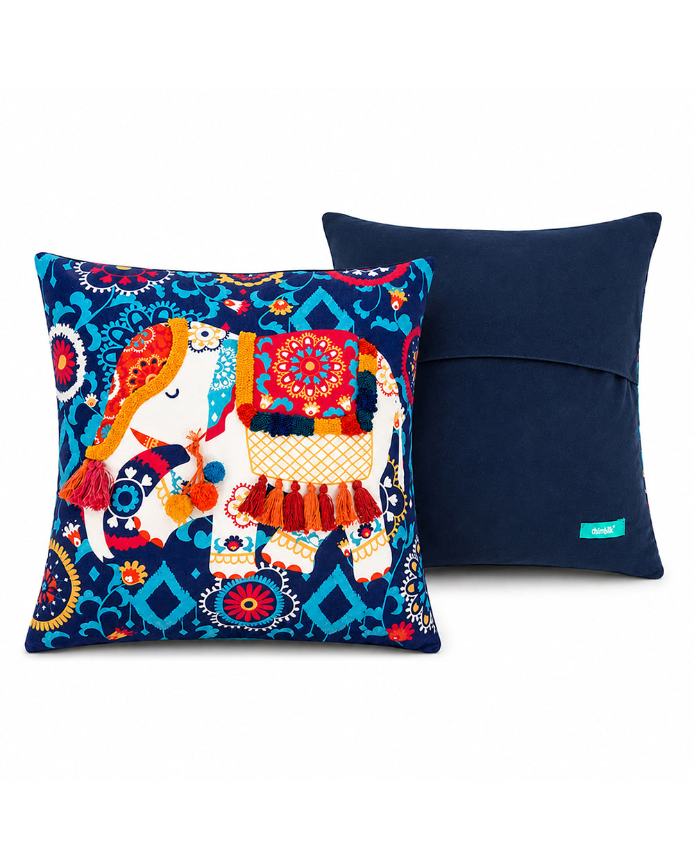 Carnival Elephant Tassel Cushion Cover