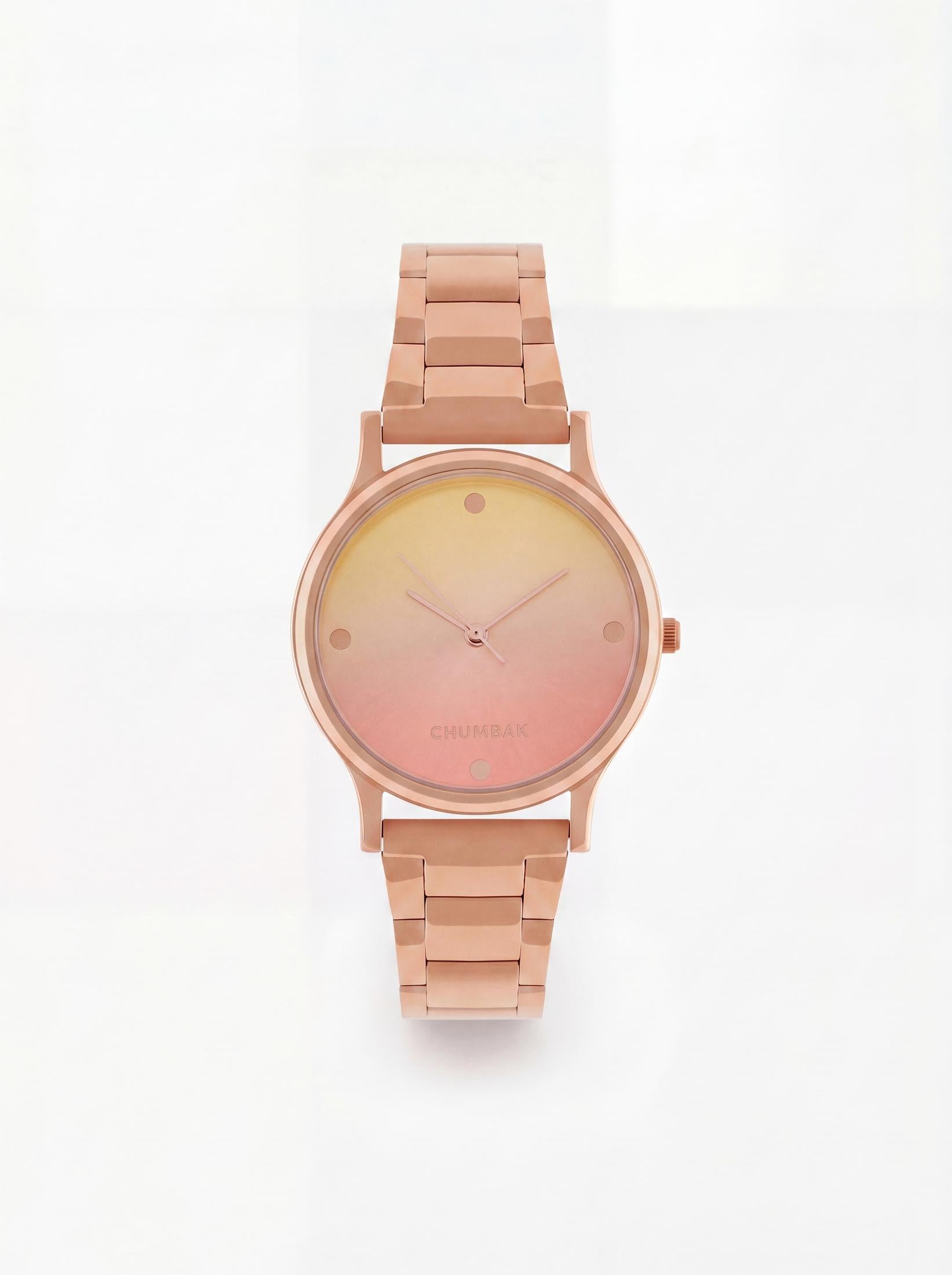 TEAL by Chumbak Sunset Ombre Watch, Metal link Strap