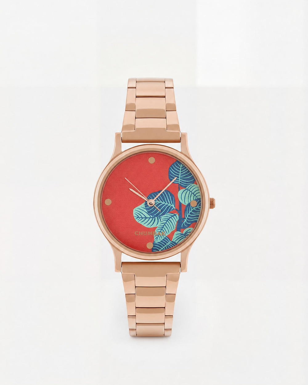 TEAL by Chumbak Bohemian Leaves  Watch,Metal link Strap