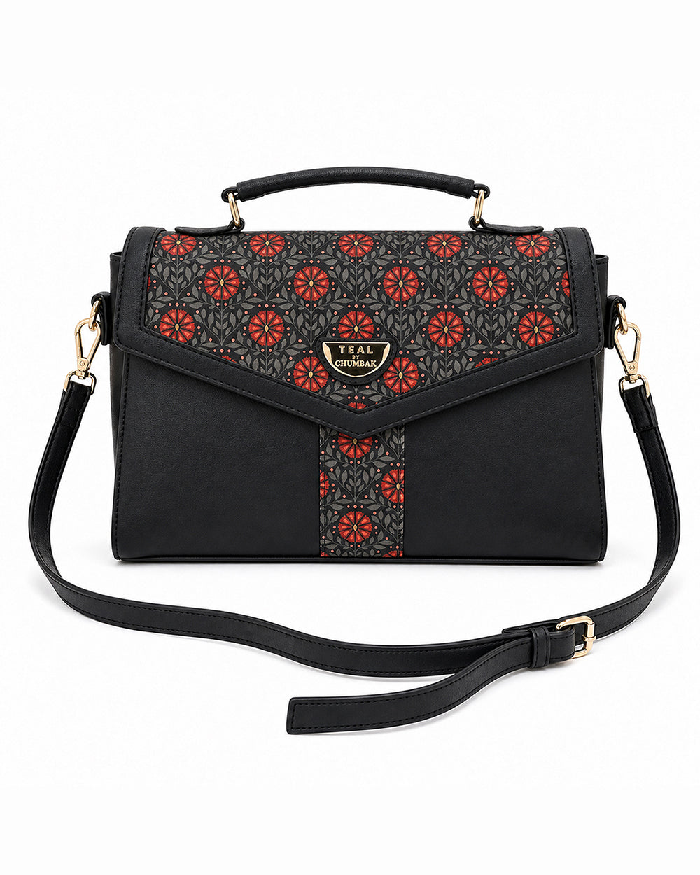 Teal by Chumbak Crimson Phool Jaal Flap Handbag