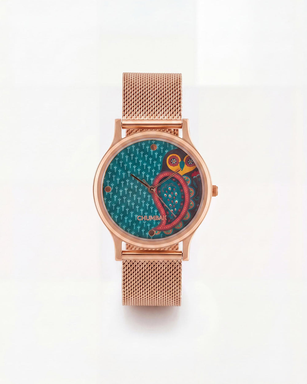 Teal by Chumbak Folk Owl Watch,Stainless Steel Mesh Strap