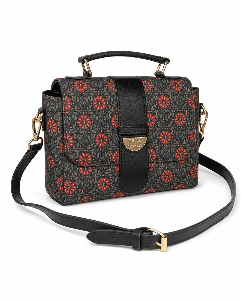 Teal by Chumbak Crimson Phool Duffle Crossbody Bag
