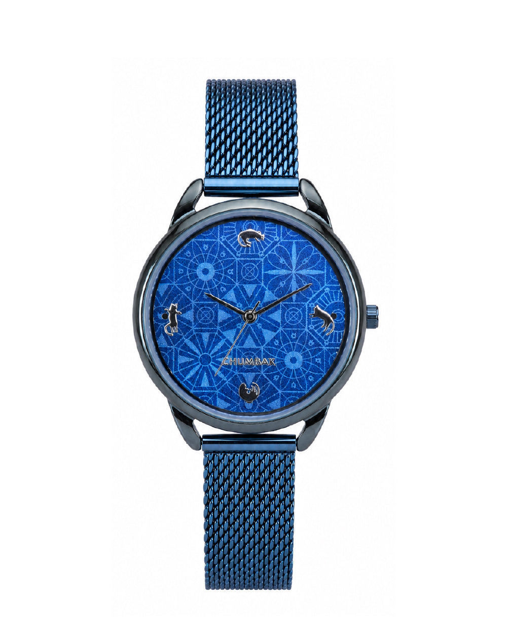 Teal by Chumbak Mosaic Meow Watch | Blue Dial, Mesh Strap