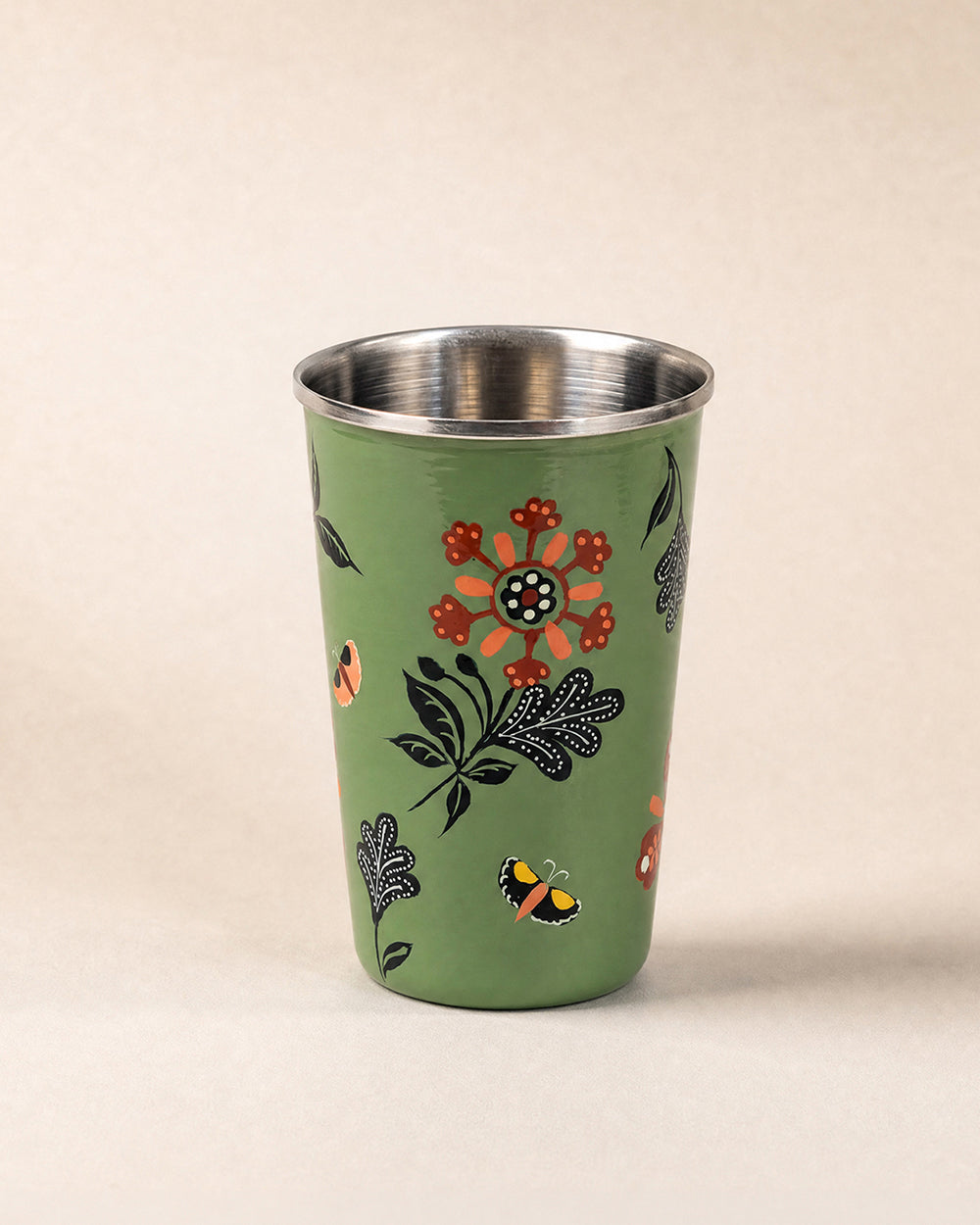 Bloom Steel Tumbler - 350 ml, Handpainted  | Forest Folklore