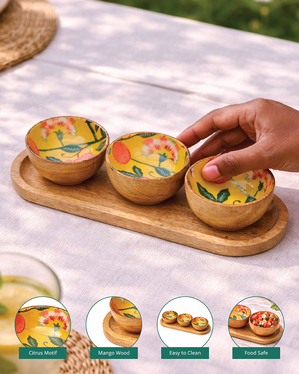 Limonata Trio Wooden Bowl Set | Citrus Zest
