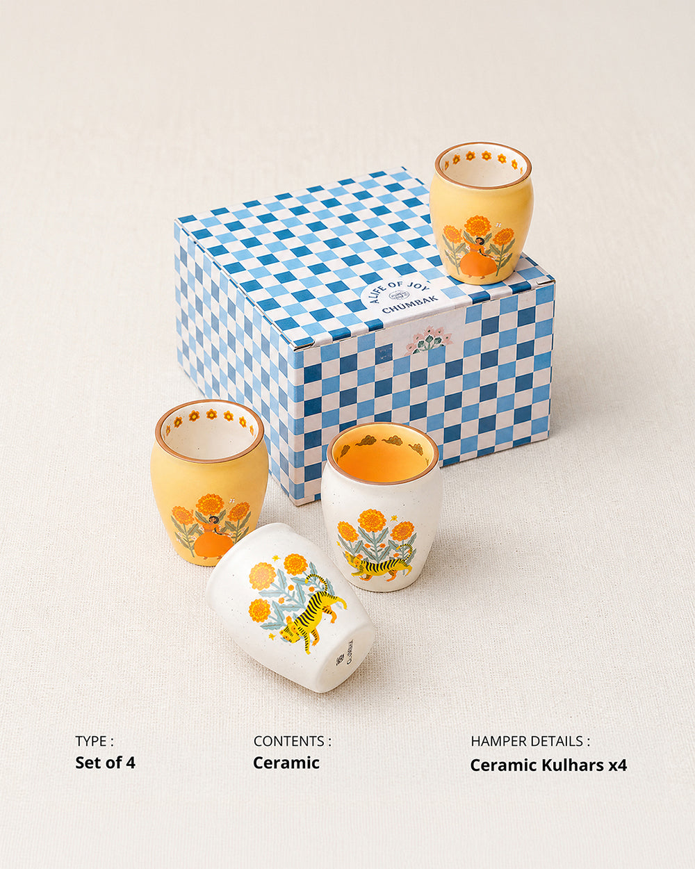 Marigold Kulhad - Set of 4