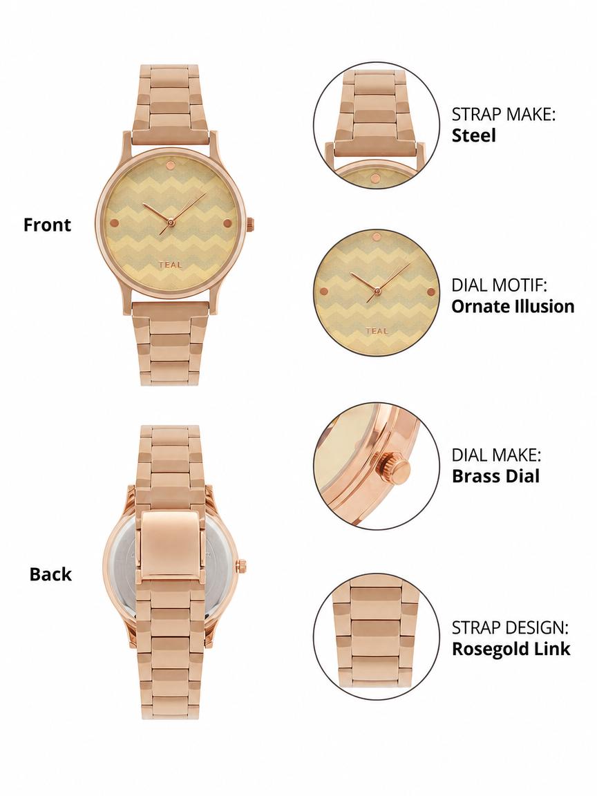 Teal by Chumbak Chevron Watch,Stainless Steel Link Strap